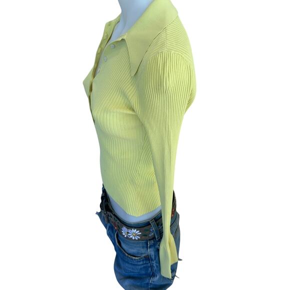 A.L.C. Lemon Yellow Ribbed Polo Sweater XS Bodycon Flared Sleeve Designer $325 - Picture 11 of 13
